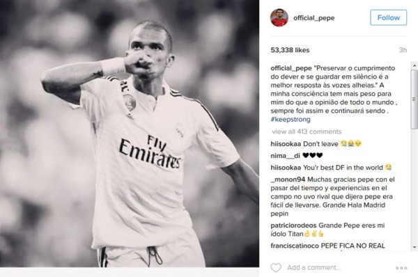 El inspirador mensaje de Pepe en sus redes sociales