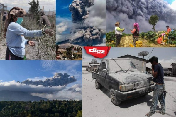 ¡Imágenes impactantes! Fuerte erupción en el volcán indonesio Sinabung deja campos y calles llenas de cenizas