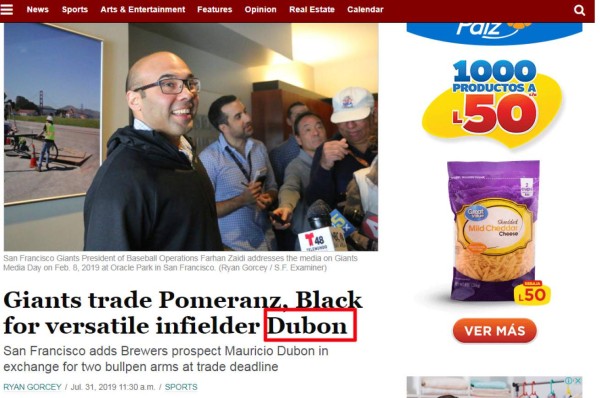 La prensa de EUA hace eco del traspaso de Mauricio Dubón a Giants