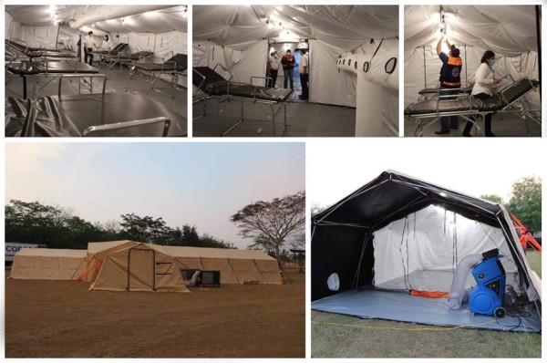 Así es el hospital móvil que instalaron en Villanueva, Cortés para pacientes con coronavirus