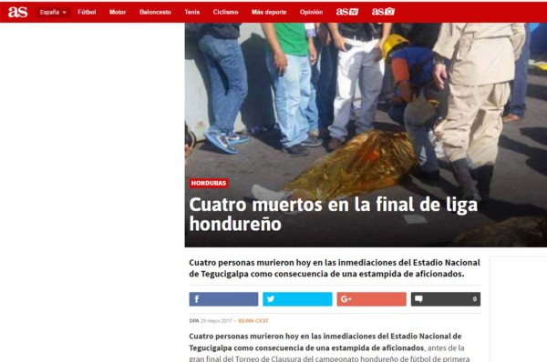 ¡TRISTEZA! La prensa mundial hace eco de la tragedia en la final de Honduras