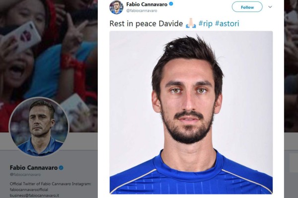 Los mensajes de condolencias a Davide Astori que comandan Totti, Buffon y Pirlo