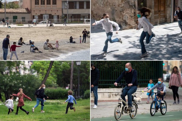 Los niños de España volvieron a salir a las calles tras cuarentena por covid-19