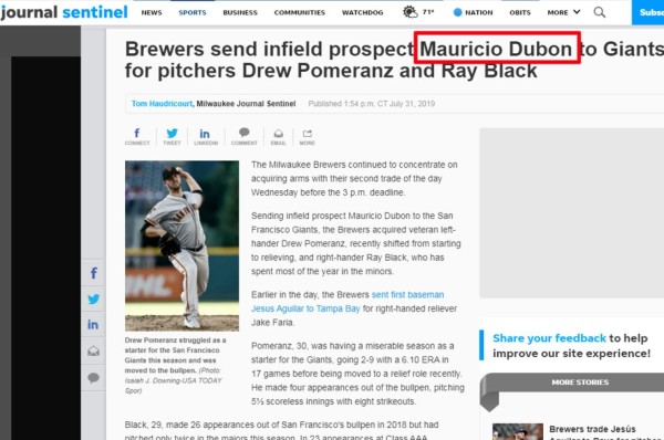 La prensa de EUA hace eco del traspaso de Mauricio Dubón a Giants