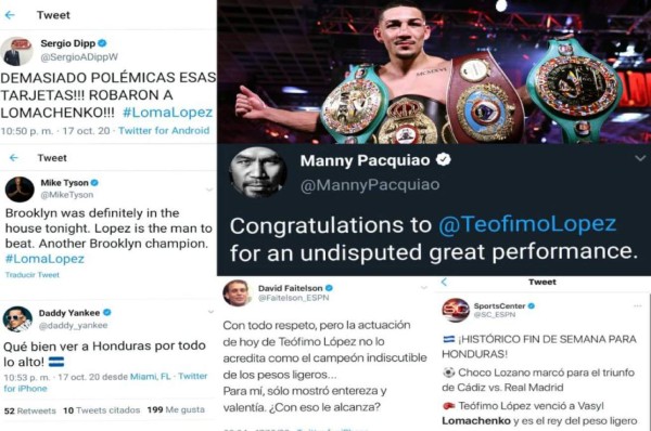 Teófimo monarca del peso ligero: Así reaccionan las redes sobre el triunfo de López contra Lomachenko