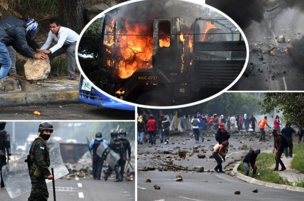 EN FOTOS: Carreteras tomadas y autos incendiados, así está Honduras este viernes