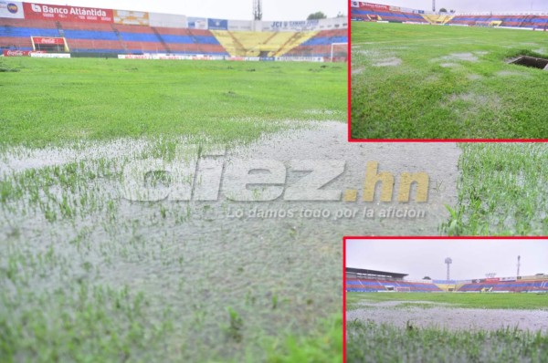 ¡INUNDADO! El estadio ceibeño se ha convertido en un verdadero pantano