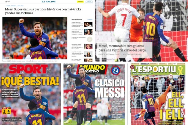Así lucen las portadas del mundo el día después del hattrick de Messi al Sevilla