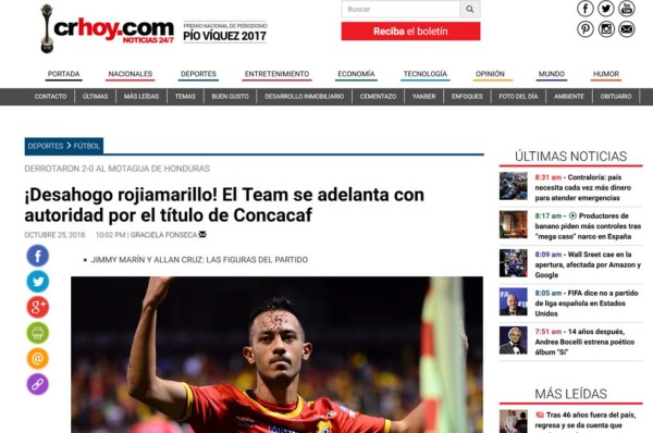Prensa costarricense llama 'cadáver' al Motagua tras perder ante Herediano