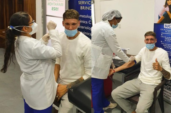 El defensor uruguayo Mathías Techera se realiza la prueba Covid-19 antes de sumarse al Marathón