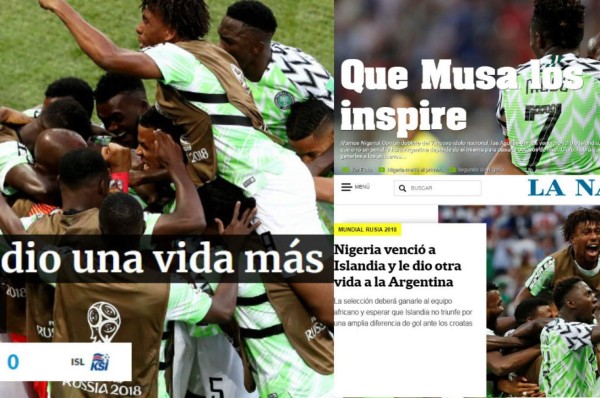La prensa de Argentina celebra el triunfo de Nigeria sobre Islandia en el Mundial de Rusia
