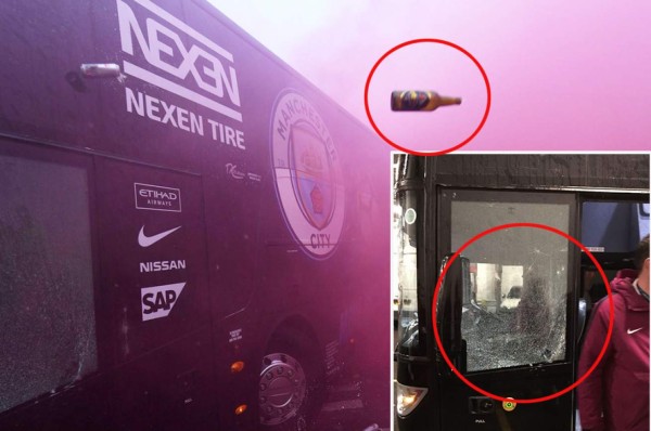 Brutal ataque de aficionados del Liverpool al autobús del Manchester City