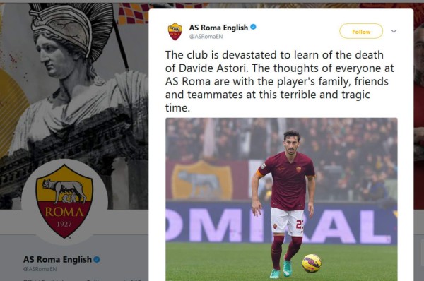 Los mensajes de condolencias a Davide Astori que comandan Totti, Buffon y Pirlo