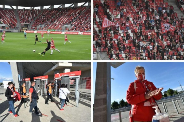 Sin mascarillas y otros sin respetar el distanciamiento: Aficionados vuelven al fútbol en Hungría