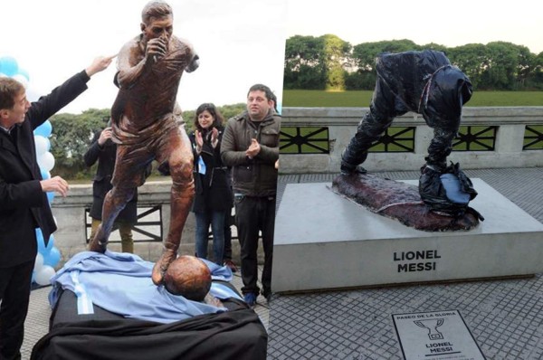 Vándalos decapitan estatua de Leo Messi en Buenos Aires