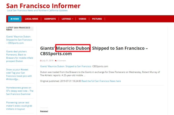 La prensa de EUA hace eco del traspaso de Mauricio Dubón a Giants