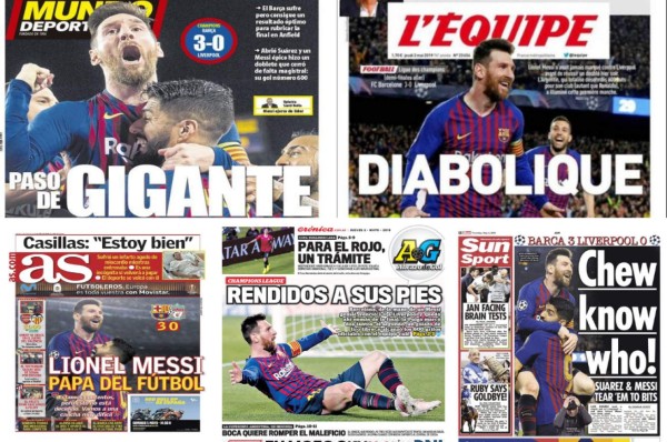 Messi se roba las portada del mundo tras su exhibición contra el Liverpool en Champions