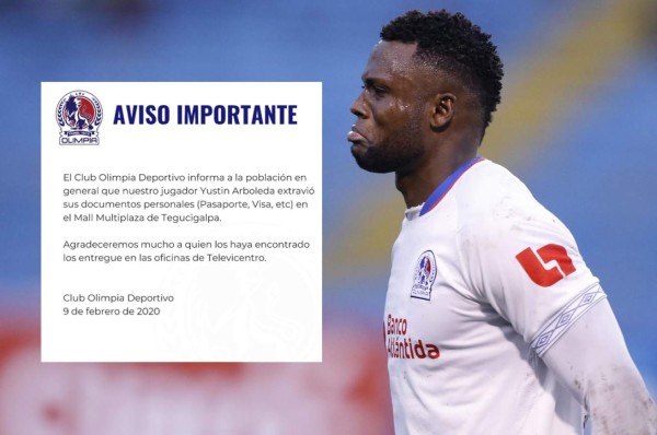 Olimpia solicita ayuda urgente para Yustin Arboleda en un comunicado oficial en redes sociales
