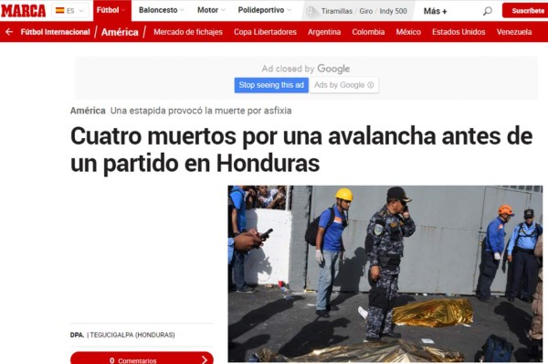 ¡TRISTEZA! La prensa mundial hace eco de la tragedia en la final de Honduras