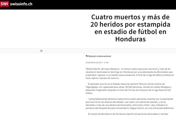¡TRISTEZA! La prensa mundial hace eco de la tragedia en la final de Honduras