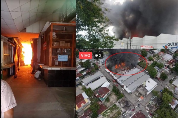 Primeras imágenes del brutal incendio en el mercado Guamilito de San Pedro Sula