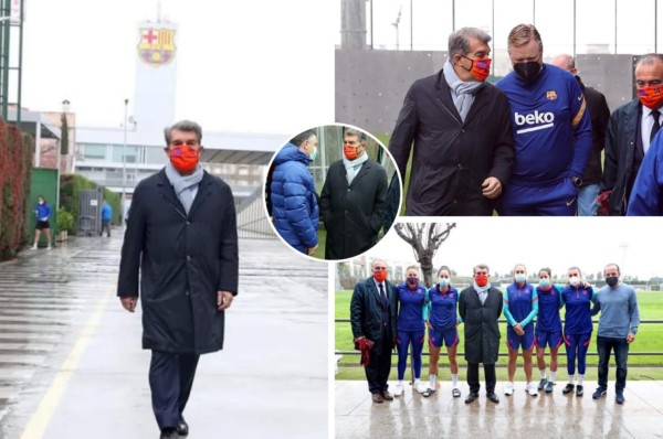 Íntima charla a los jugadores y paseo con Koeman: Así fue la visita de Laporta a la plantilla