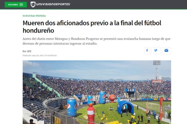 ¡TRISTEZA! La prensa mundial hace eco de la tragedia en la final de Honduras
