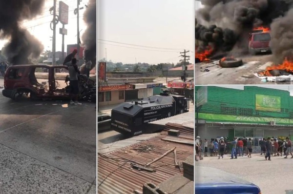 Protestas en Choloma pidiendo comida: Intentos de saqueos y quema de vehículos