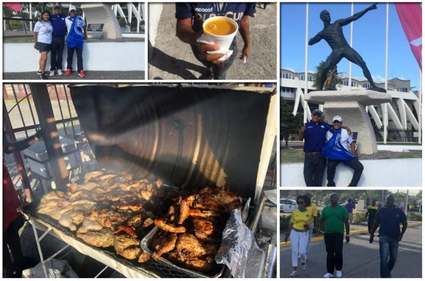 ¡Pollo asado y sopas! El ambiente en afueras del Independence Park previo al Jamaica-Honduras