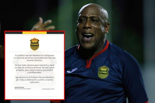 OFICIAL: Hernán Medford deja de ser el entrenador de Real España