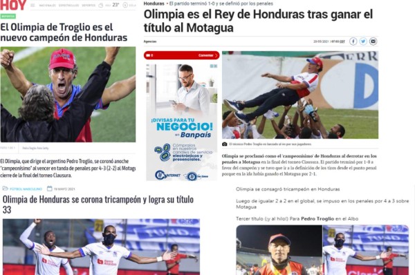 Prensa internacional sobre el tricampeonato de Olimpia ante Motagua y así destacan a Pedro Troglio
