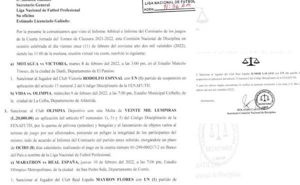 $!Dictamen de la Comisión de Disciplina tras la reunión de este viernes.