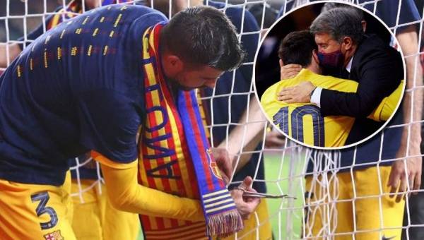 Piqué cortó las redes de las porterías del Estadio La Cortuja y se pronunció sobre el futuro de Messi.