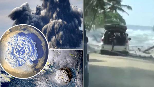 Las impactantes imágenes en Tonga tras la erupción de un volcán submarino que provoca alertas de Tsunami