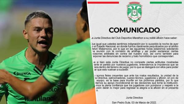 Marathón emite fuerte comunicado contra los árbitros tras el polémico partido contra Motagua; denunciará “racismo” y “trato homofóbico”