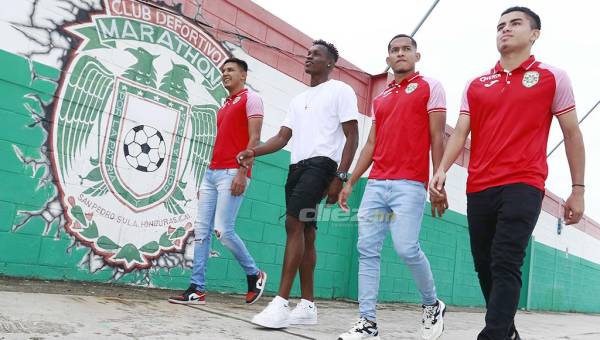 Los jugadores del Marathón; Luis Vega, Bryan Castillo, José Aguilera e Isaac Castillo, el presente del Monstruo verde que hoy está celebrando 96 años de historia.