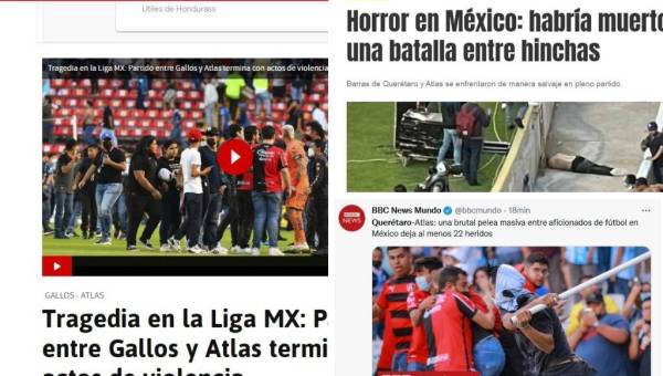 Medios internacionales lamentan y condenan lo ocurrido en el fútbol mexicano. Hubo una batalla campal entre barras de Querétaro y del Atlas.