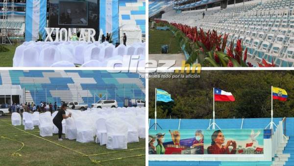 Todo listo en el estadio Nacional de Tegucigalpa para la toma de posesión de Xiomara Castro. Murales, nuevas sillas, fuentes y más...