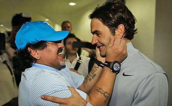 Una postal de aquel encuentro entre Maradona y Federer en Dubai (ATP World Tour)