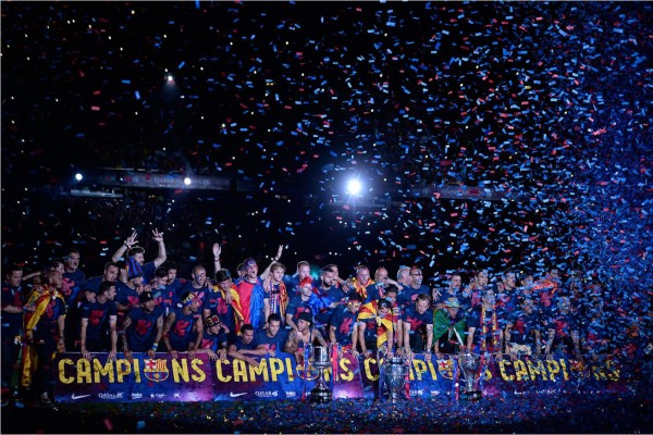 Barcelona celebra en su ciudad el título de Champions