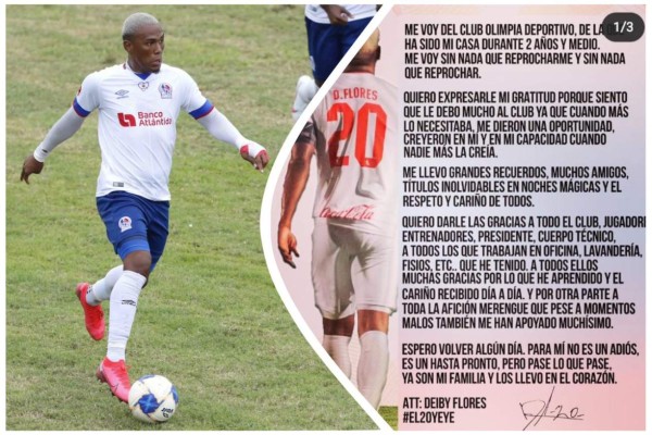 Deiby Flores y su nostálgica carta de despedida del Olimpia tras su marcha al fútbol de Grecia