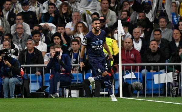 Mahrez y su festejo tras el 1-0 que consiguió ante el Real Madrid.
