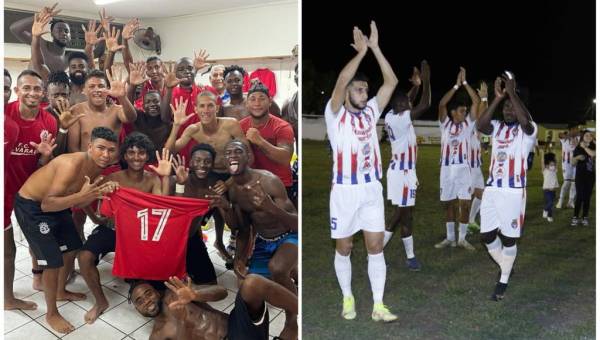 Imágenes de FC Alvarado (izquierda) y Real Juventud (derecha) celebrando sus victorias en la Liga de Ascenso.