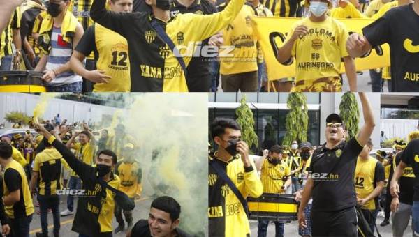 Banderazo aurinegro: Afición de Real España no deja sola a los jugadores y hacen su fiesta previo al clásico ante Olimpia