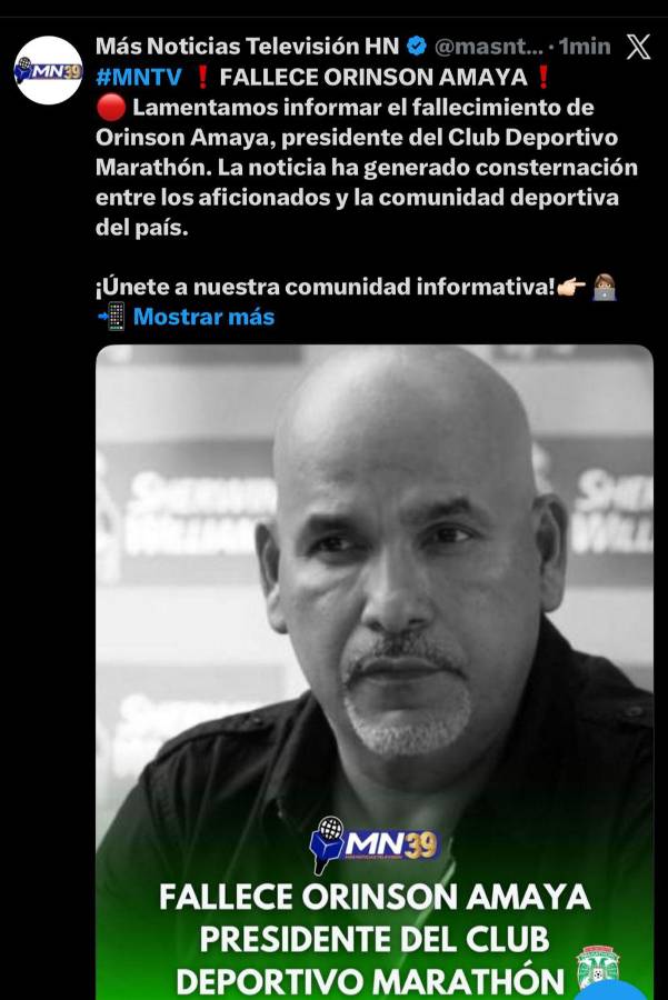 Rely Maradiaga hace promesa: así reacciona la prensa al fallecimiento del presidente de Marathón, Orinson Amaya: Eterno