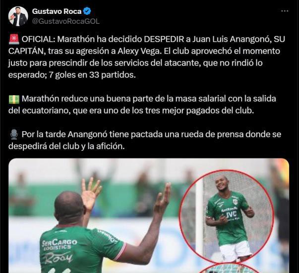 Prensa deportiva se pronuncia tras la salida de Anangonó del Marathón: una determinación muy acertada