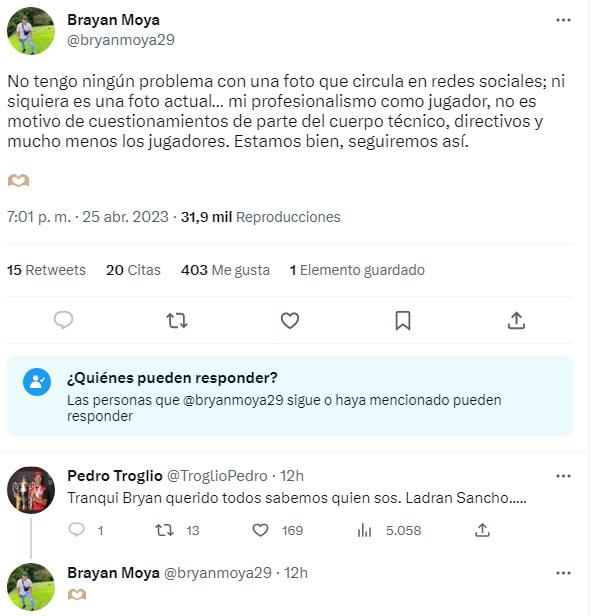 Pedro Troglio apoya a Brayan Moya y lo defiende los los críticos tras su imagen con cervezas.