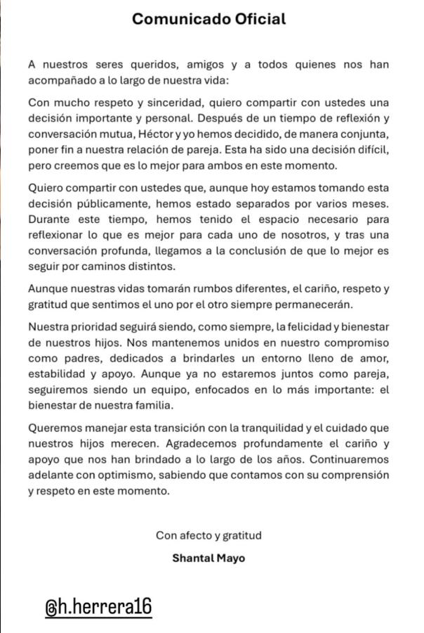 Héctor Herrera sufre duro golpe en su vida tras separarse de Shantal Mayo luego de 15 años de matrimonio: “Es lo mejor...”