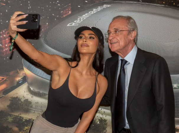 Kim Kardashian impacta en el Bernabéu: las fotos con Florentino Pérez y el mensaje para Vinicius
