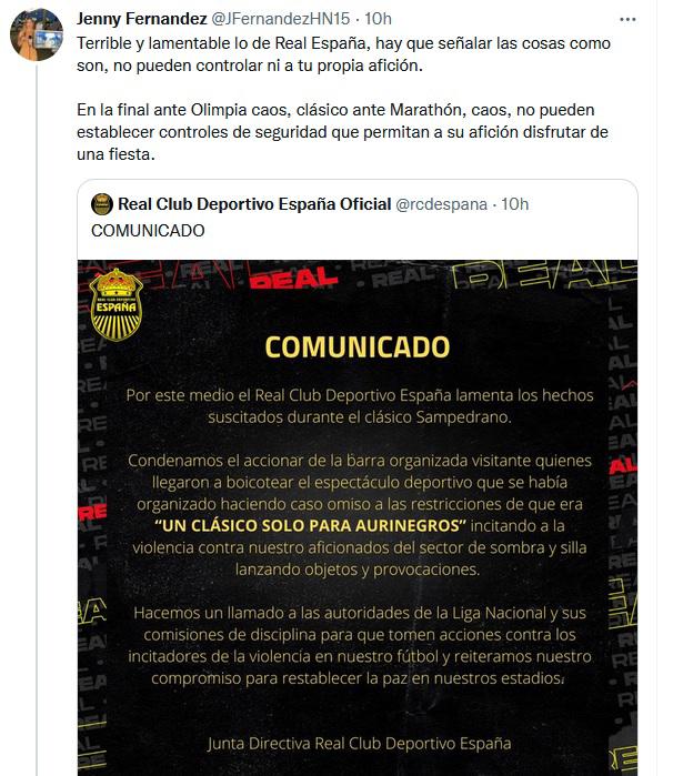 “Terrible” y “clásico manchado”: La prensa internacional y periodistas sobre los incidentes en el Real España-Marathón